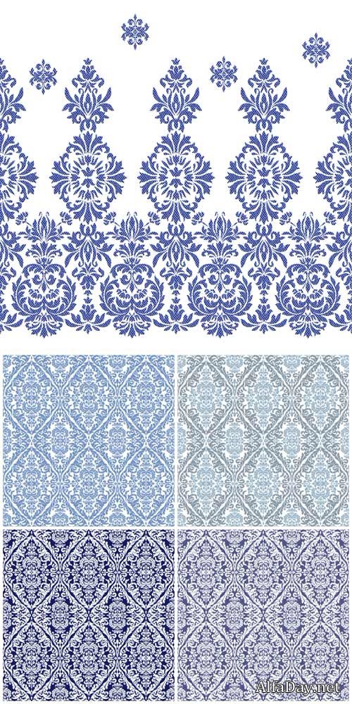 Vintage patterns, vector backgrounds with blue patterns