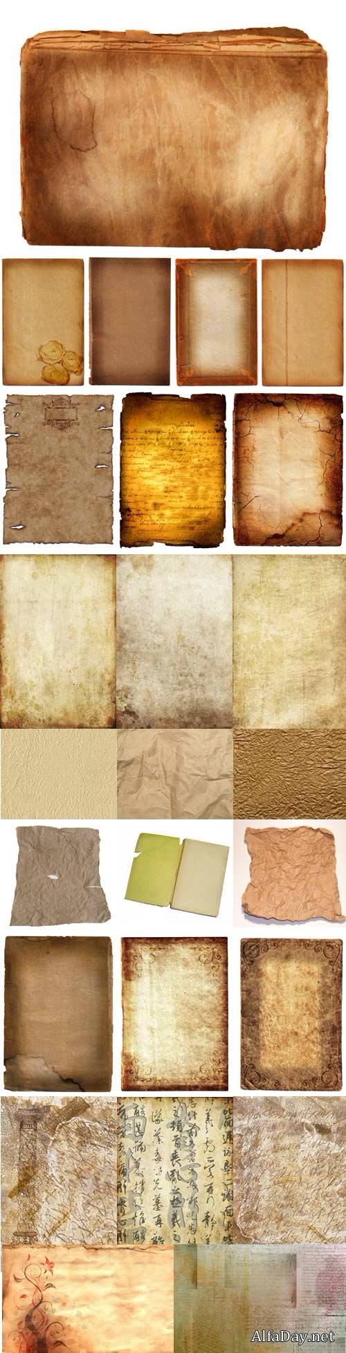 Crumpled texture, old, paper covered with writing
