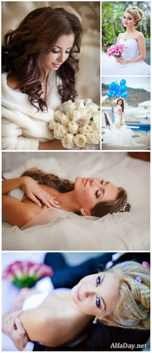 Bride with flowers and balloons - stock photos