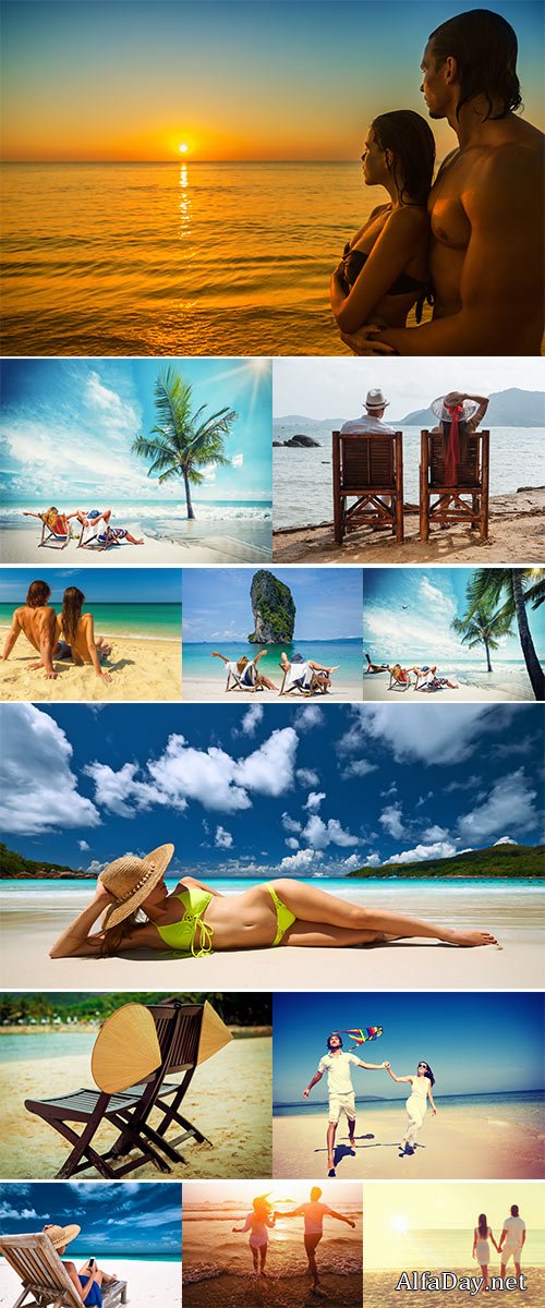 Stock Photo: Couple relax on a tropical beach
