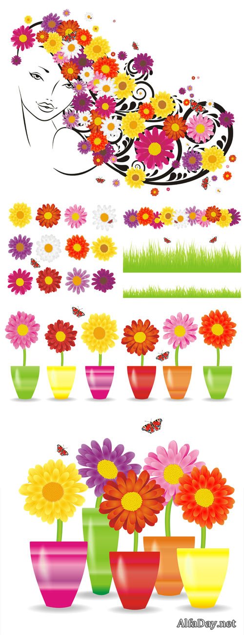 Flowers, girl with flowers vector