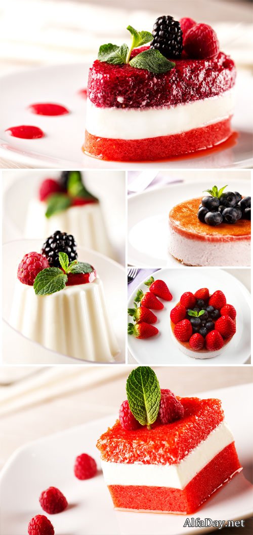 Gourmet dessert with fruits and berries - stock photos