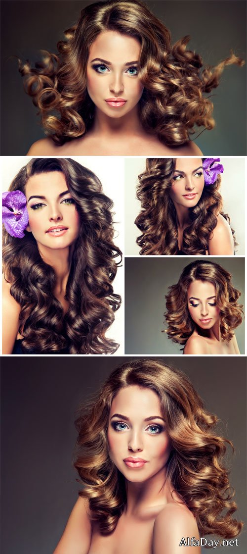 Beautiful girl with long curly hair - Stock Photo