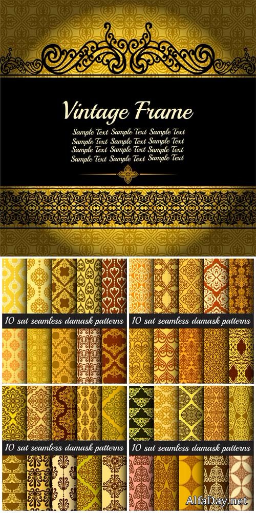 Vintage frames, textures damask vector