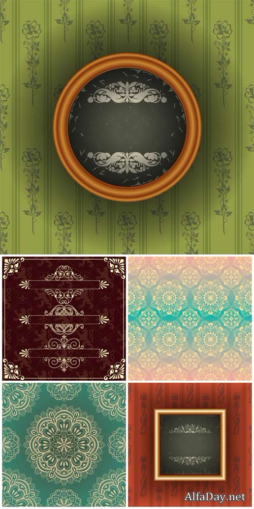Vintage backgrounds vector, floral patterns, frames