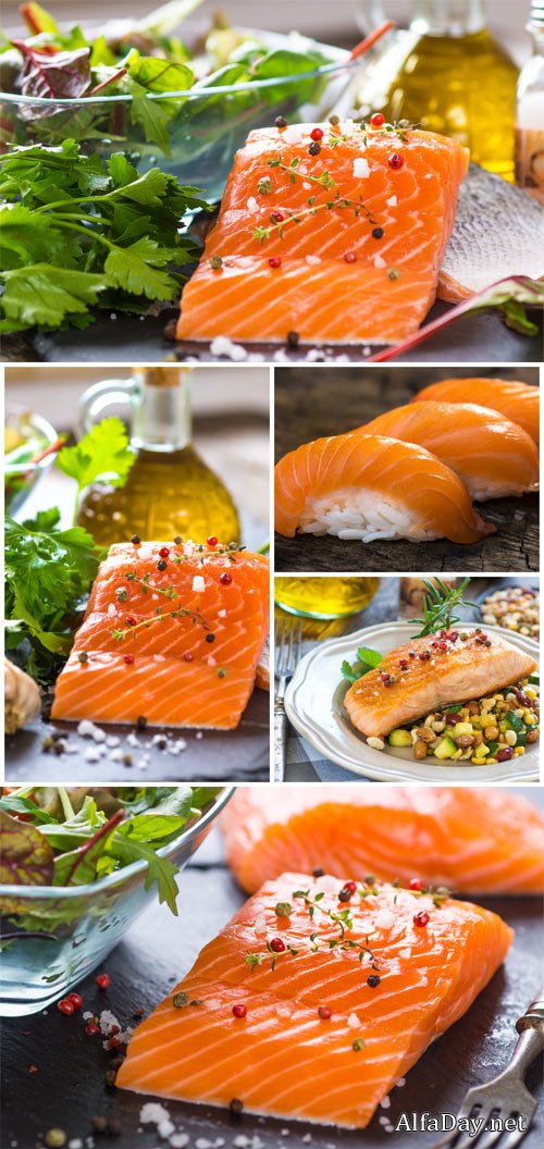 Red fish, parsley and spices - stock photos