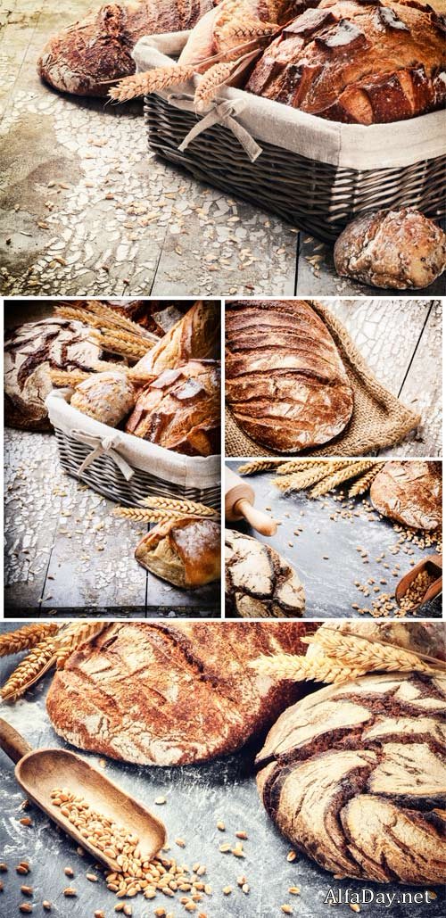 Fresh bread, ears, wheat - stock photos