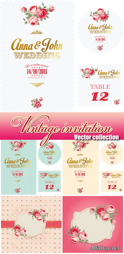 Vintage invitation, vector background with roses
