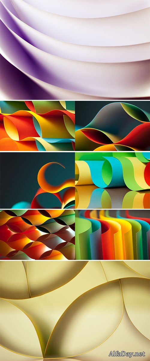 Stock Photo: Graphic abstract image of colorful origami pattern made of curved sheets of paper