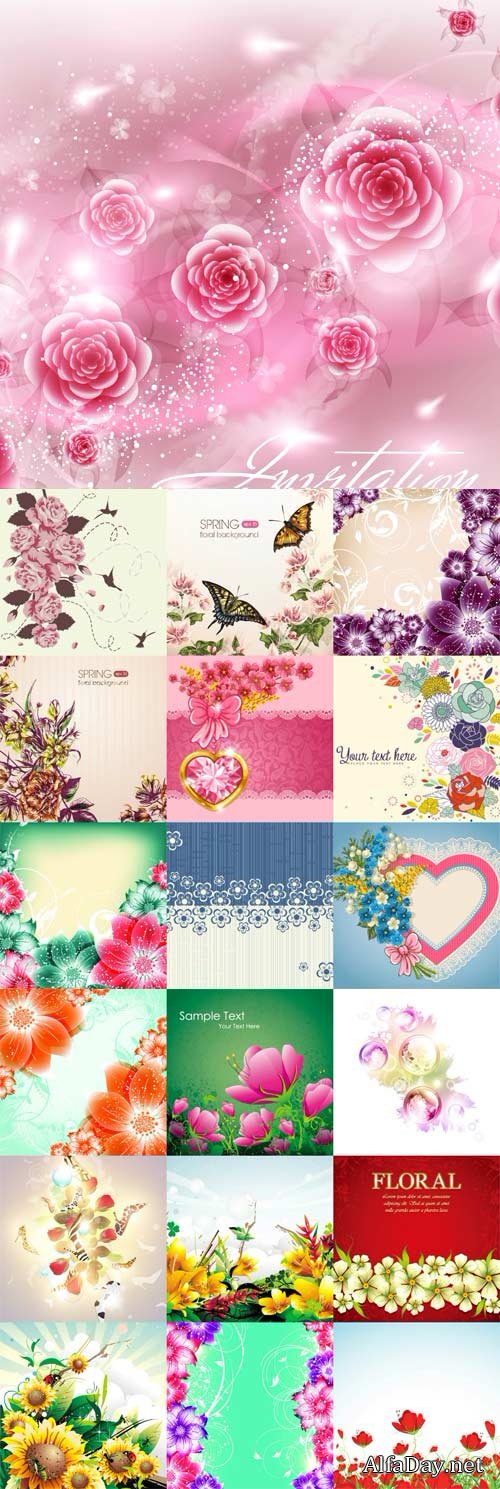 Romantic vector background with flowers
