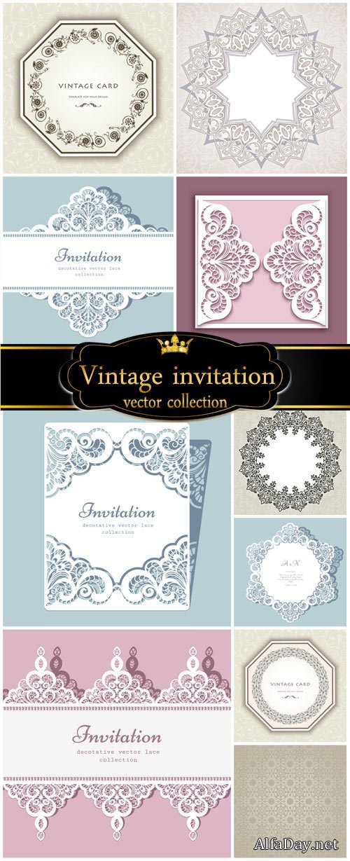 Vector invitation, vintage background with patterns