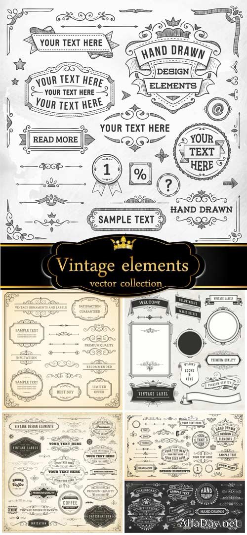 Vintage decorative elements with patterns