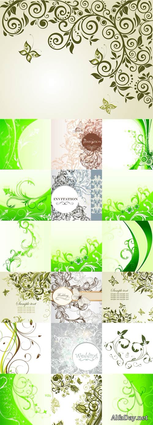 ��������� ������� � ����� � ������� / Floral backgrounds stock vector cards