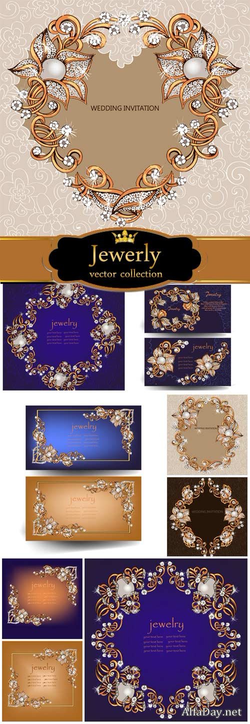 Gold frame, jewelry, vector backgrounds