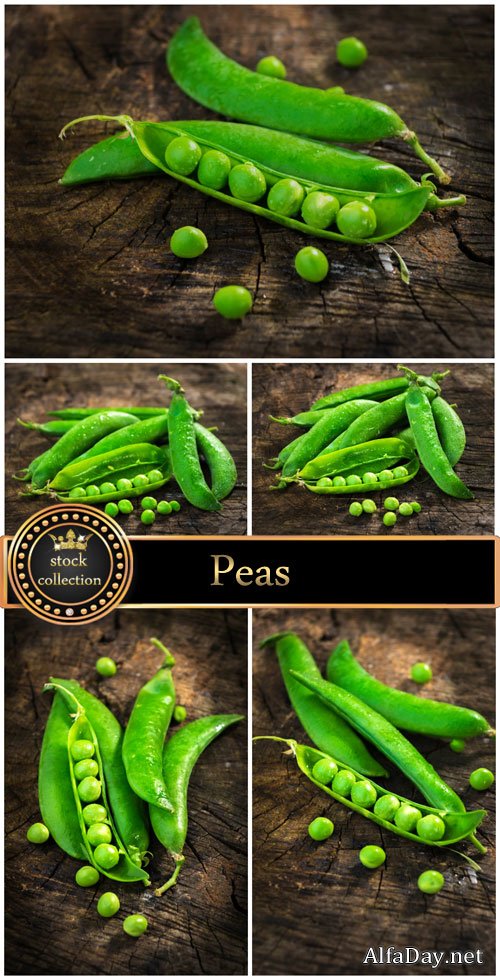 Fresh peas on wooden background - Stock photo