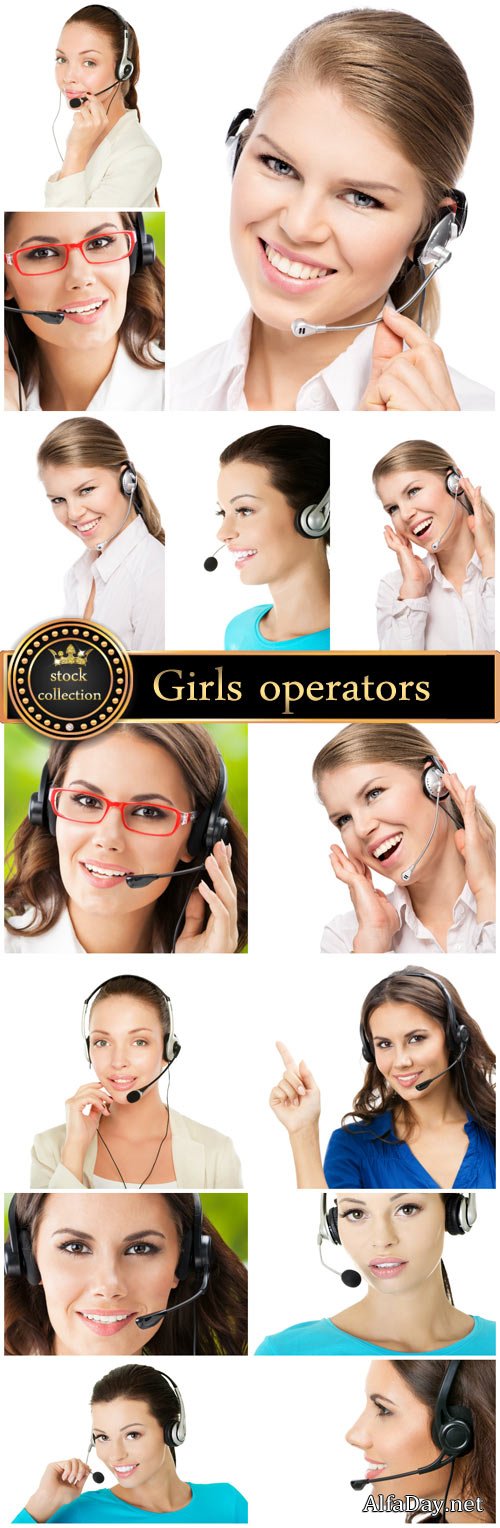 Girls operators work - stock photos