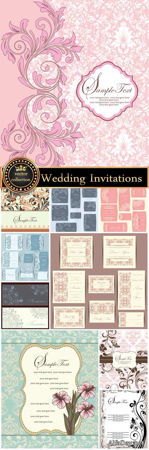 Wedding Invitations in vintage style, vector backgrounds