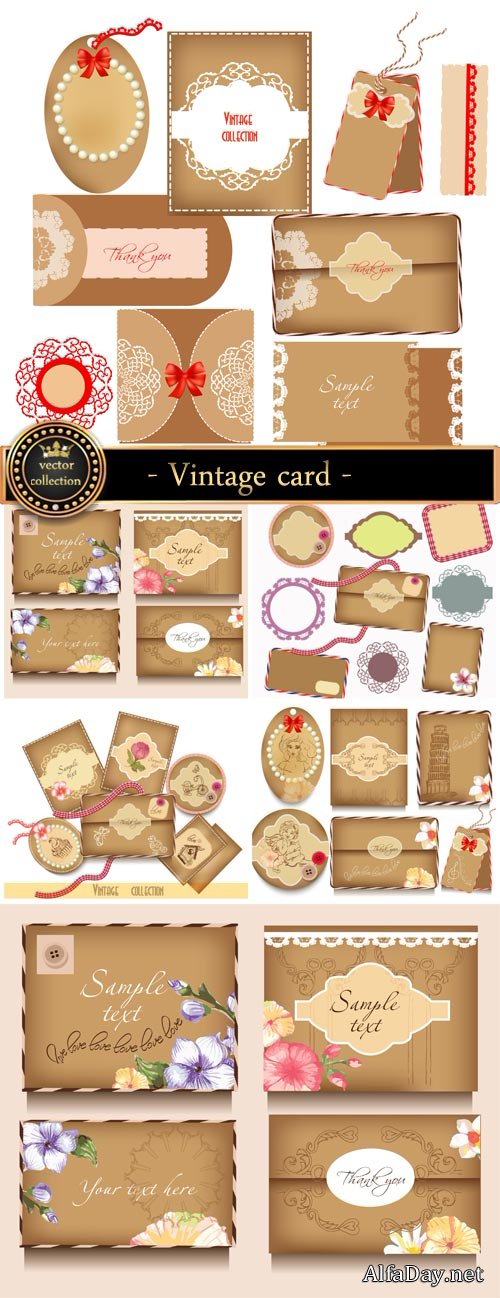 Vintage cards and envelopes in a vector