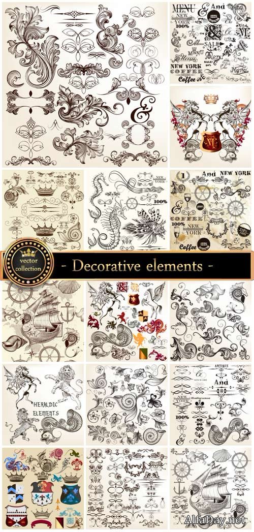 Collection of vector calligraphic elements, decorative elements