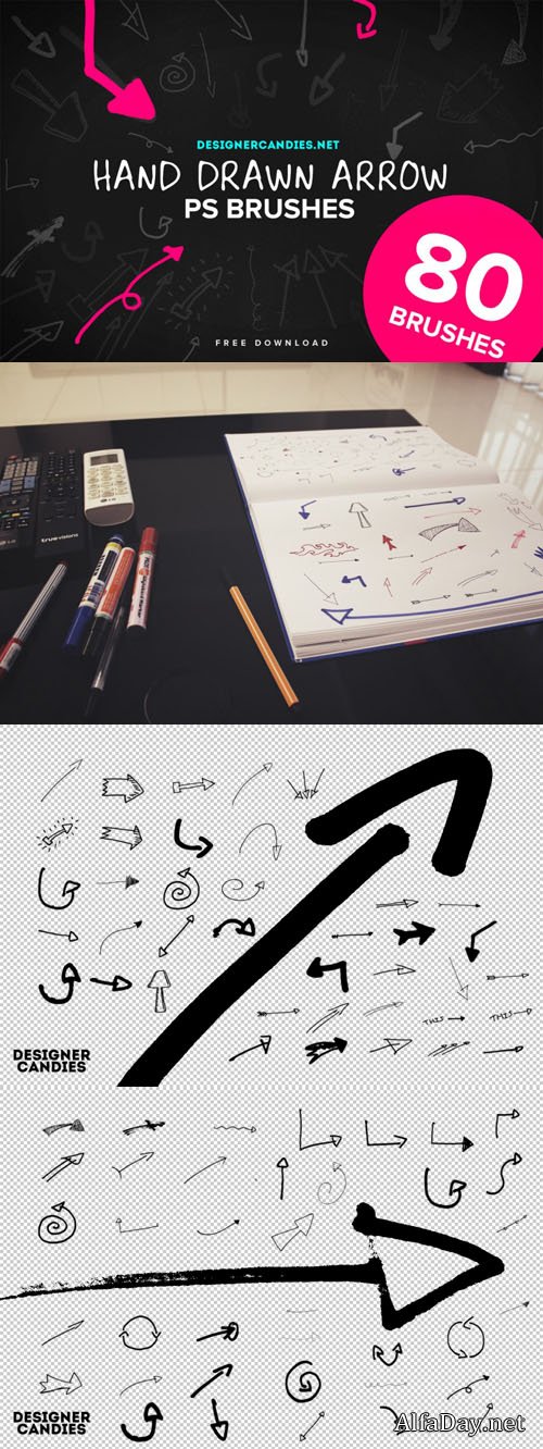 ����� ��� �������� ������, ���������� �� ���� / 80 Hand Drawn Arrows PS Brushes
