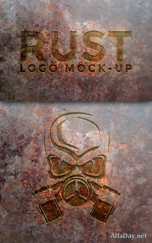 ������ ��� �������� ������� � ����� ������� ������� / Rust Metal Logo PSD Mock-Up Template