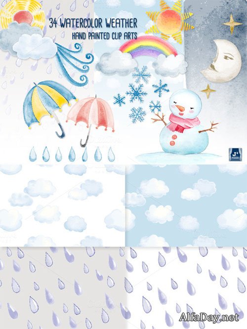 Watercolor Weather Clip Art Bundle - Creativemarket 37408
