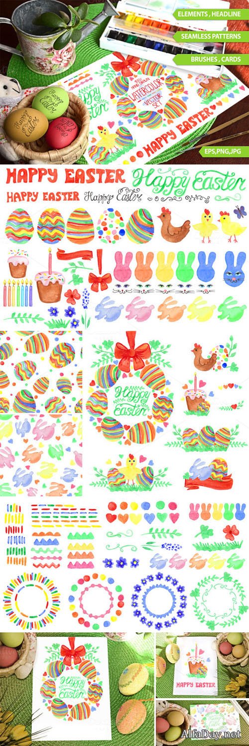 Easter Watercolor big set.Vector - Creativemarket 222731