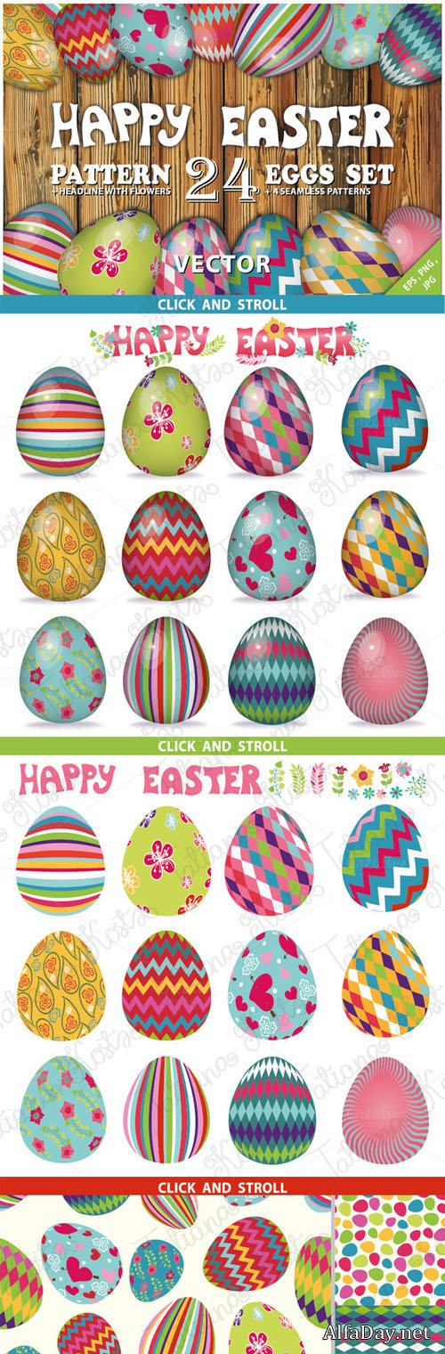 Easter pattern eggs set 01.Vector - Creativemarket 223382