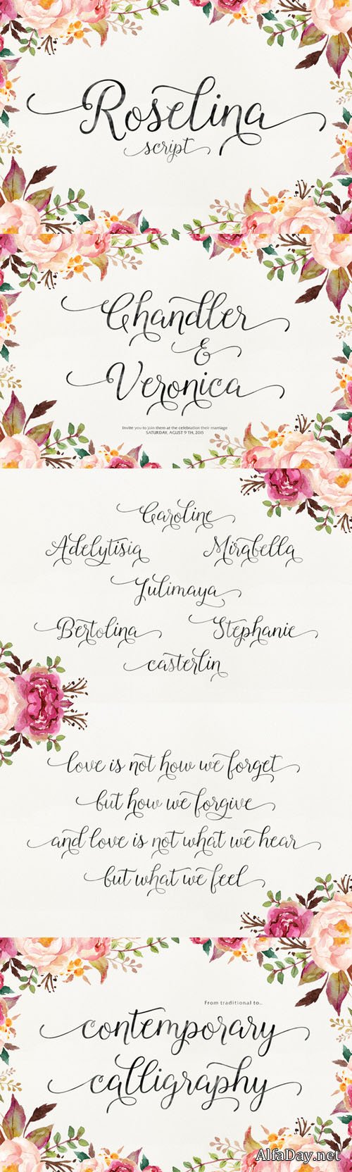 Roselina Script Font Family - Creativemarket 183148