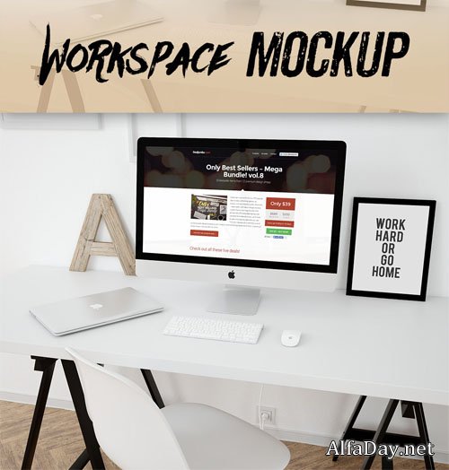 Workspace With iMac Presentation Mock-Up Template