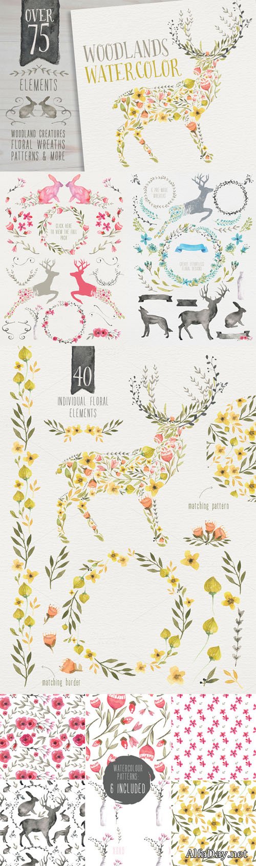 Creativemarket - Woodlands Watercolor megapack 99552
