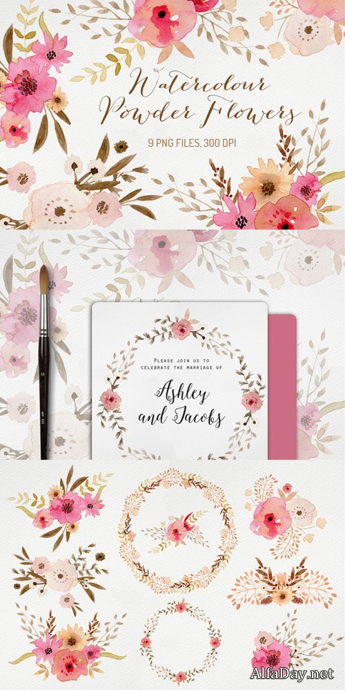 Creativemarket - Watercolour Powder Flowers 230313