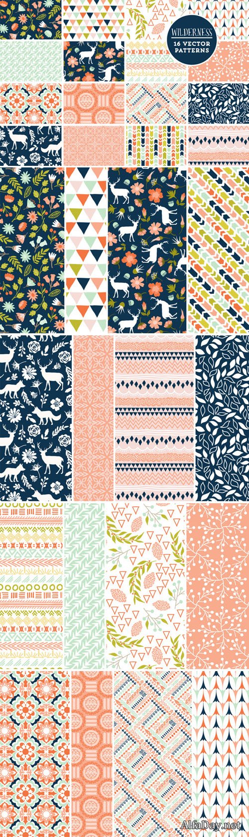 Creativemarket - 16 Wilderness Vector Patterns 62152