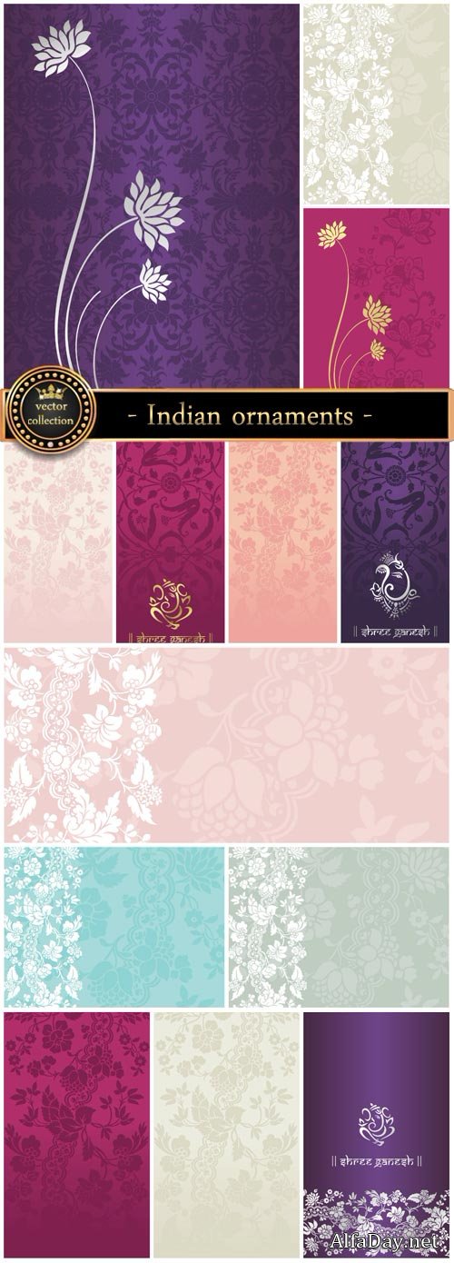 Collection of vector backgrounds with Indian ornaments