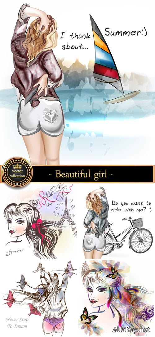 Vector illustration with beautiful girl