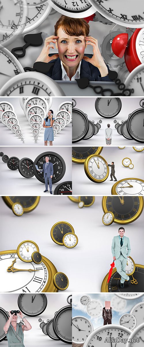 Stock Photos Businesswoman and businessman walking against grey background