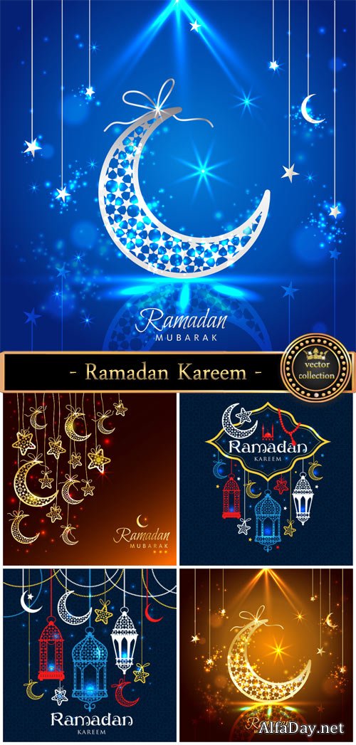 Ramadan Kareem, vector backgrounds with shiny elements