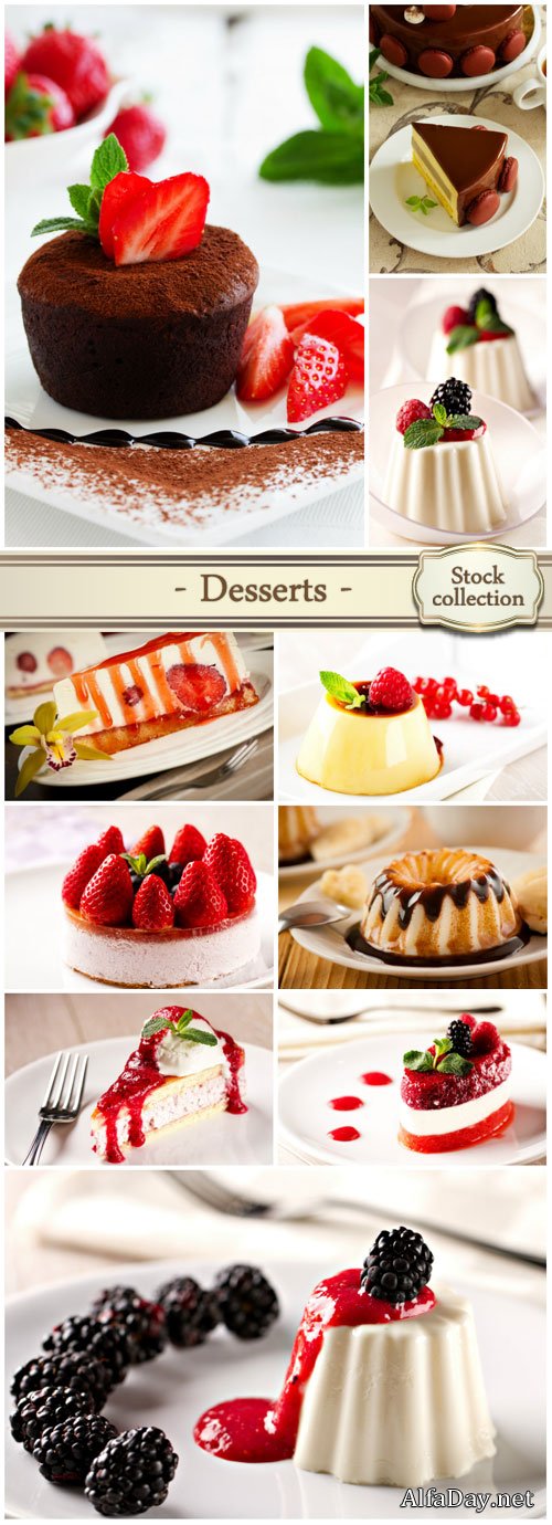 Desserts with berries and chocolate - stock photos