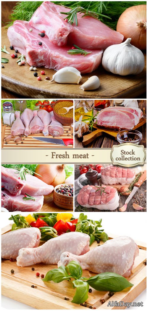 Fresh meat, chicken, pork - Stock photo