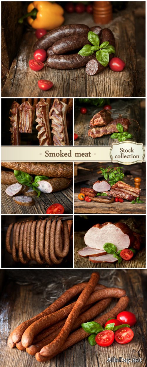 Smoked meat, sausage - Stock Photo
