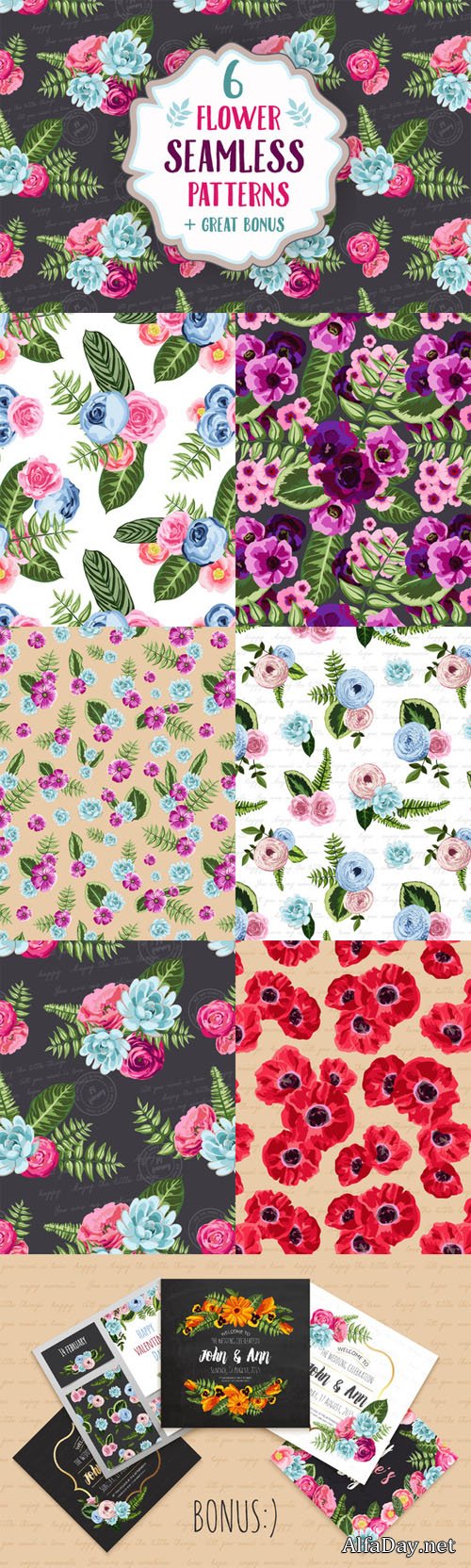 Set of 6 seamless flower patterns - Creativemarket 165156