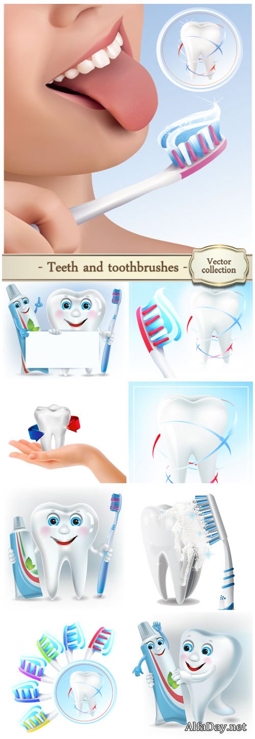 Teeth and toothbrushes vector