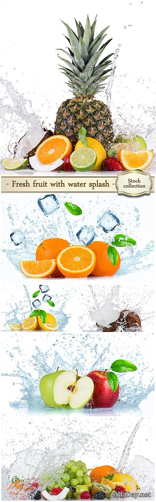 Fresh fruit with splashing water - Stock photo