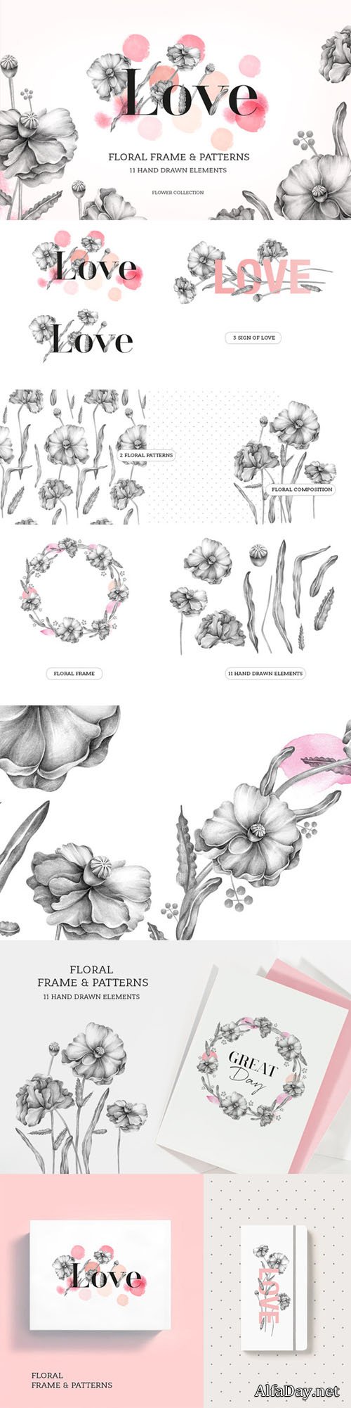 Creativemarket - Set of Florals hand drawns 89606