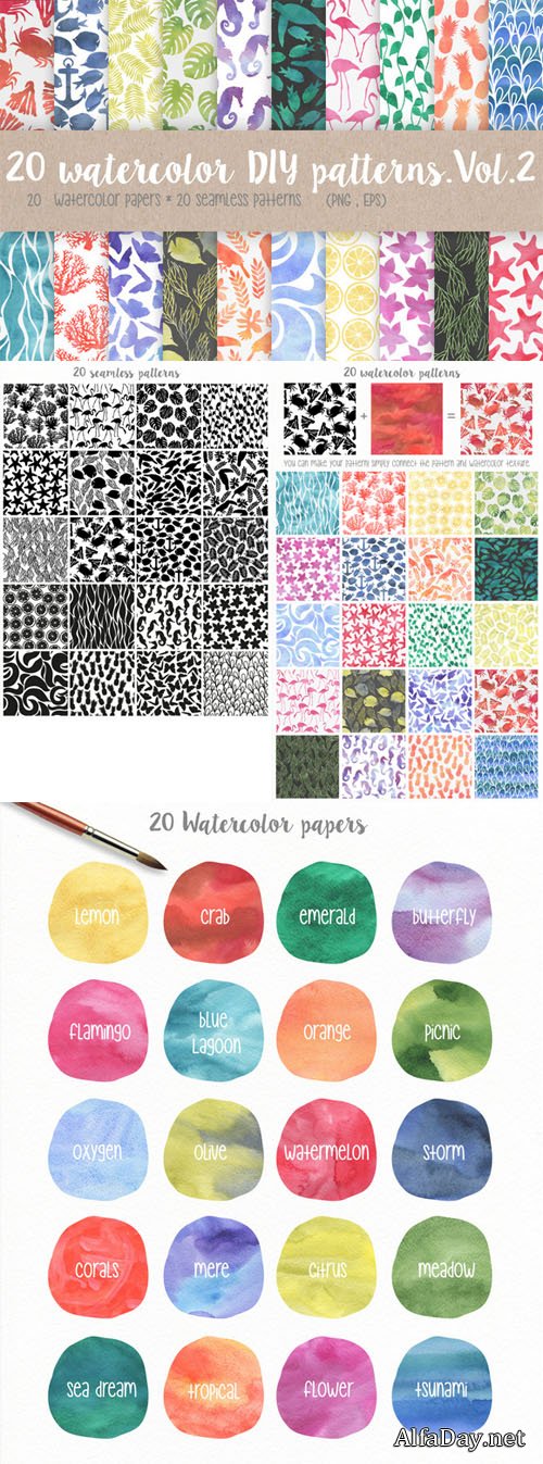 20 watercolor DIY patterns.Vol.2 - Creativemarket 292580