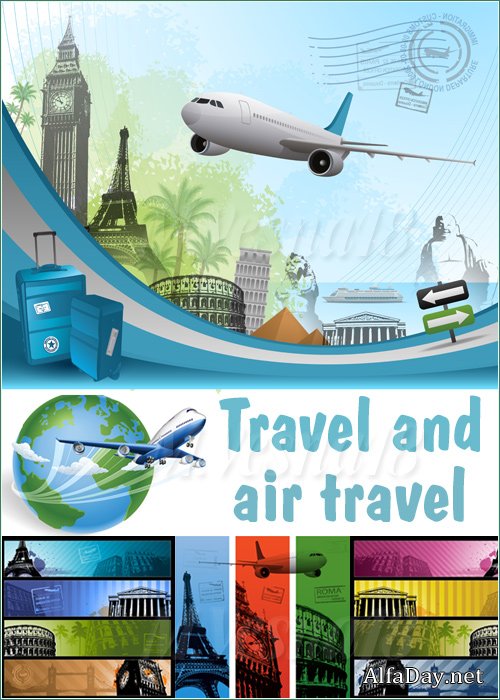 ����������� � �����������, ��������� ������� / Travel and air travel, images stock vector