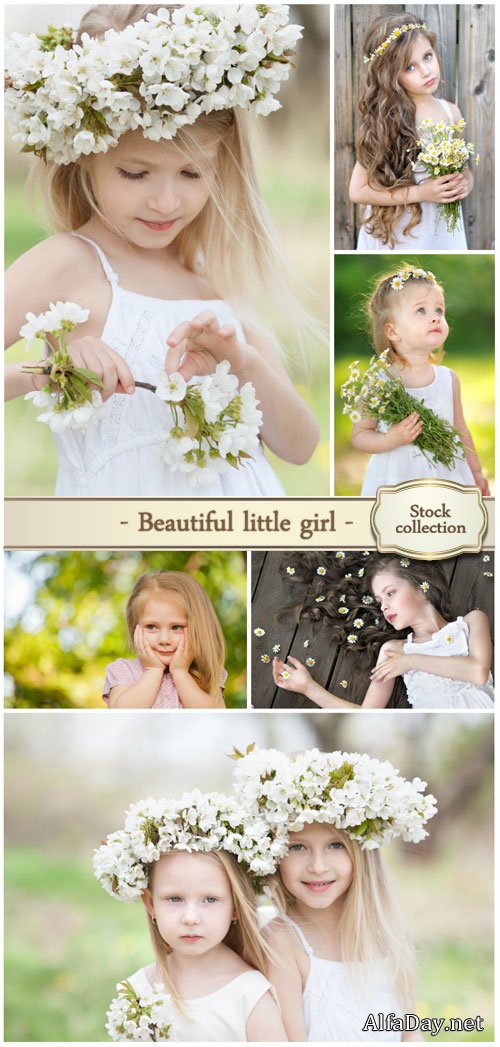 Little girls with flowers in nature - stock photos