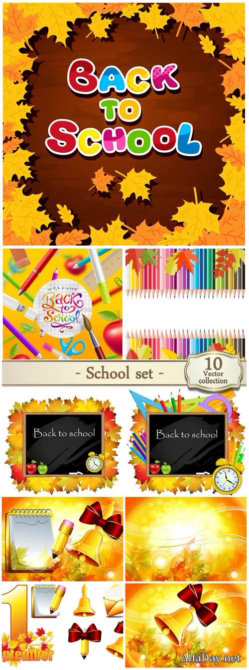 School vector set, books, notebooks, pencils