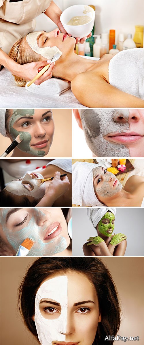 Stock Photos Spa Outdoor, Beautiful young woman lying with natural dead sea facial mask on her face