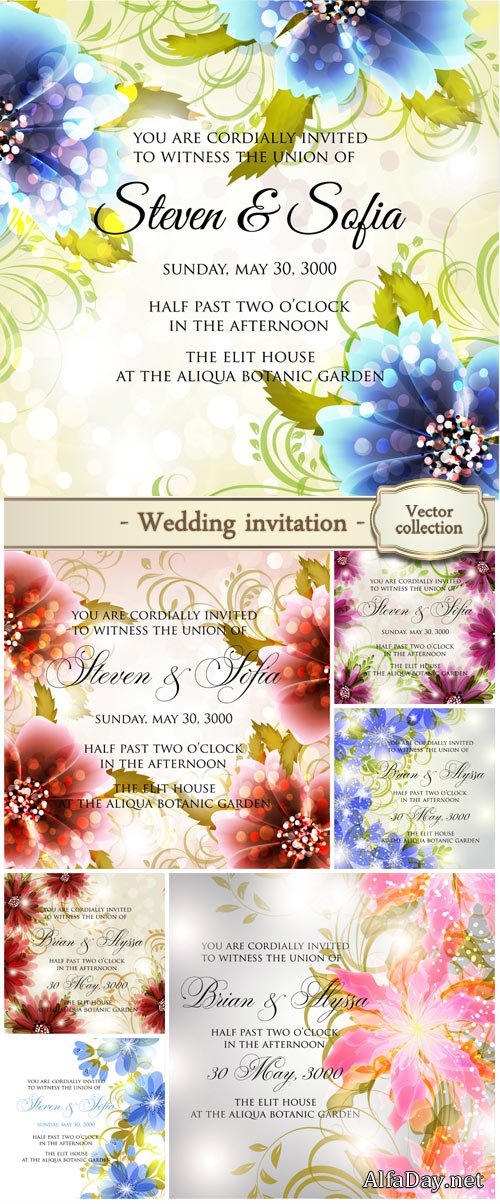 Wedding invitation or card with abstract floral background